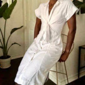 Anthro Tie Front Cotton White Dress